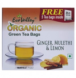 Eco Valley Ginger, Mulethi & Lemon Organic Green Tea Bags  Box  25 pcs